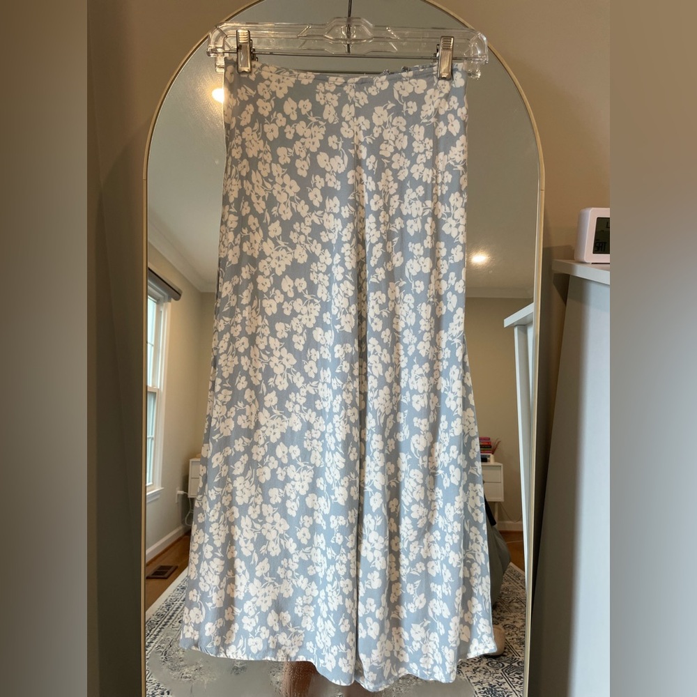 Reformation Floral Skirt in Blue and Cream
